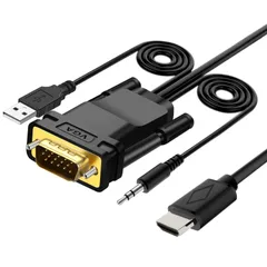 3.5mmオーディオケーブル付属　給電用USBケーブル ディスプレイ プロジェクター PC TV 音声転送 1080P@60Hz ビデオ 変換アダプタ HDMI to to VGA  VCOM 1.8M 変換ケーブル