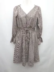 ◇ NICE CLAUP ナイスクラップ チェック フリル かわいい 長袖 ミニ ワンピース ブラウン レディース P  【1402160007681】