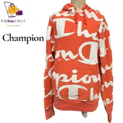 Champion 総柄 スウェットパーカー Sサイズ オレンジ ビッグロゴ ストリート カジュアル 古着男子 古着女子 ユニセックス チャンピオン フーディー オールドヴィンテージ 希少