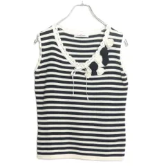 ギャラリービスコンティ★モチーフ付き♪ノースリーブニット サイズ2 白×黒系 はしごレース&サテンリボン♪ボーダー z15036