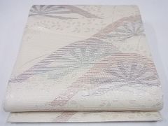 A5◇着物くつろぎ 夏物 扇面に花 銀糸 菊 萩 六通 正絹 薄物 絽 紗