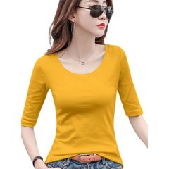 【人気商品】カットソー Uネック 春秋 夏 Tシャツ ストレッチ レディース トップス 綿 コットン 5分袖 タイト 5分袖Tシャツ tシャツ 無地 スリム インナー シンプル カジュアル
