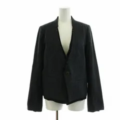 パドカレ pas de calais ノーカラージャケット 長袖 シングル リネン混 裏地刺繍 36 S 紺 ネイビー ■GY99 /MQのサムネイル