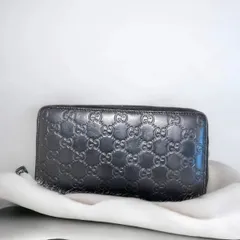GUCCI グッチ シマ ラウンドファスナー 長財布 ブラック メンズ【古着】【中古】【送料無料】