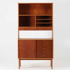 オープンシェルフ チーク×オーク 幅85cm スウェーデン製 北欧ビンテージ家具 収納棚 木製 仕切り付き 引き出し付き/DK12401