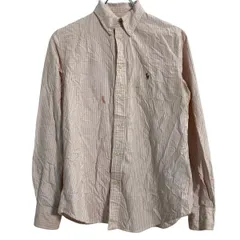 RALPH LAUREN 長袖 ストライプシャツ レディース M ピンク ホワイト ラルフローレン ボタンダウン 古着卸 アメリカ仕入 a703-6722