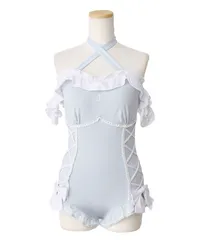 夢展望公式 [新品未使用] ハート十字架レースアップ水着 [サックス] 他カラー別ページ有 dearmylove 水着 水着 535407-03