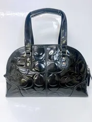 COACH/コーチ　ハンドバッグ　エナメル　シグネチャー　ブラック/パープル　SH110