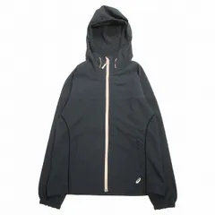 美品 アシックス asics パーカー ジップアップ メッシュ ライン ロゴ プリント フーデッド ジャンパー ブルゾン 上着 アウター M 紺 ネイビー BLM7 レディースのサムネイル