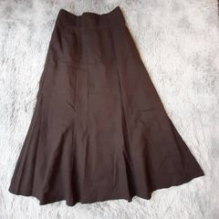 ダブルクローゼット w closet 【F】ロングフレアスカート ブラウン(系) バックゴム ポケット付 綿 麻