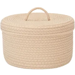 新品 Sea Team コットンロープバスケット 収納バスケット 収納ボックス バスケット 洗濯かご ふたつき 折りたため ナチュラル コットンロープ 小物入れ 靴下パンツ収納 装飾用 おしゃれ かわいい ( 円形 カーキ 30×30×17cm)