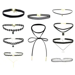 ☆ ワンカラー ☆ チョーカー 10点セット kchoker110 チョーカー 首 ネックレス 10点セット セット アクセサリー アクセ ジュエリー 黒 ブラック シンプル タイト フィッ 首飾り 結婚式 パーティー お出かけ お呼ばれ 通勤 通学 カジュル
