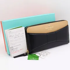 未使用品 箱付 ケイトスペード 長財布 PWRU3530 カードポケット×12 黒×ライトブラウン系 KYM