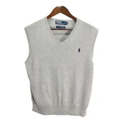 Polo by Ralph Lauren ポロ ラルフローレン Vネック ベスト ワンポイントロゴ ライトグレー (メンズ M) 中古 古着 R0354