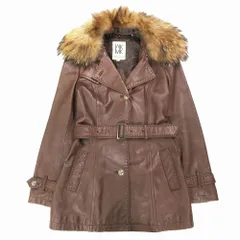 MICHEL KLEIN ミッシェルクラン ラムレザー ラクーンファー付 コート アウター ブラウン サイズ38 FKUJP-01780 レディース /T2K