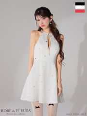 ROBE de FLEURS サテンネックリボンバストジップフレアミニドレス