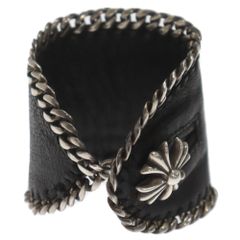 CHROME HEARTS (クロムハーツ) CHN LTHR PLC チェーンデストロイ レザー ブレスレット CHプラス シルバー