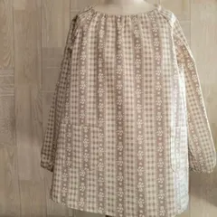 【即納120／受注80〜150】くま ストライプ 総柄 長袖スモック