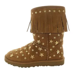 アグ オーストラリア UGG australia JIMMY CHOO スターリット ムートンブーツ ショート フラット フリンジ スタースタッズ スエード US5 22cm 茶色 ブラウン /YO24
