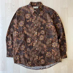 Gem Bony ジェムボニーブラウンフローラル コットン シャツ 柄シャツ 総柄 派手 レトロ デザインシャツ
