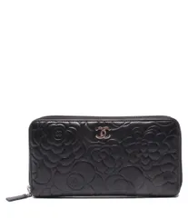 シャネル ラウンドファスナー長財布 カメリア シルバー金具 レディース CHANEL
