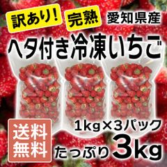 【10％オフ！残りわずか！訳あり】ヘタ付き冷凍イチゴ　愛知県産　完熟　約3kg　お値打ち品