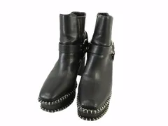 マウジー MOUSSY ショートブーツ 厚底 ヒール ウッドソール ステッチ ベルト サイドゴア ブラック sizeL