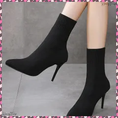 送料無料 ショートブーツ ソックスブーツ 韓国 レディース ニットブーツ ポインテッドトゥ 9cmピンヒール シューズ 無地シンプル セクシー オフィス きれいめ 靴 新作ハイヒールくつ ブーティ 春秋冬 おしゃれブーツ