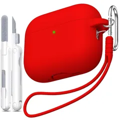 【新品】 AirPods Pro 第3世代ケースカバー、ミリタリーグレードの落下防止ソフトシリコン製衝撃吸収AirPods Pro 3ケーススキンタッチ、キーチェーンとクリーニングキット付き、フロントLED表示、赤 1