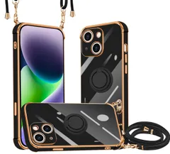 iPhone 15 用 ケース リング iphone 15 カバー ショルダー 新型韓国 可愛い リング 付きスタンド機能 薄型 軽量 耐衝撃 TPU シリカゲル メッキ加 ネック ショルダー ストラップ付き スマホ シリコン アイフォン15 用 スマホケース