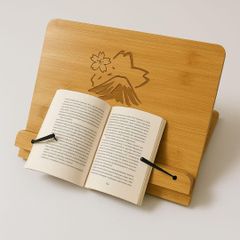 ★新品★ BOOKSTAND.ブックスタンドwishacc 富士山　本立て　本棚　竹製　バンブー製　木目　ストラップ　インテリア　小物　装飾