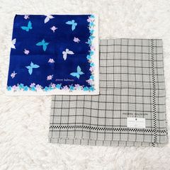 未使用品 pierre balmain ピエール・バルマン ハンカチ 総柄 チョウチョ 蝶々 チェック プレゼント メンズ レディース ブルー グレー