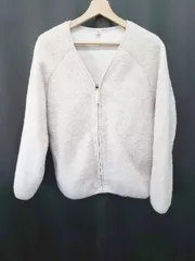◇ ⊇ UNIQLO ユニクロ Vネック ジップアップ ボア 長袖 カーディガン サイズXL オフホワイト系 レディース E  【1506250015010】
