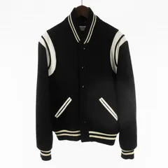 サンローラン パリ SAINT LAURENT PARIS テディジャケット Teddy Jacket スタジャン ジャケット 354718 YYL80 2017 ウール レザー ブラック ホワイト 46 ケリングジャパンのサムネイル