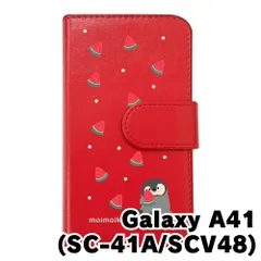 【新品未使用】Galaxy A41 SC-41A SCV48 ギャラクシーA41 スマホケース 手帳型 (色：レッド×柄：ペンギンとスイカ)moimoikka ペンギン 動物 flip2-sc41a-rd-20139