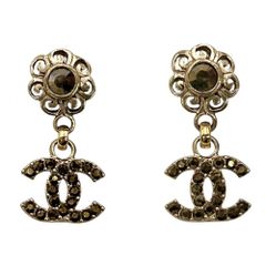 シャネル ピアス レディース ココマーク アクセサリー フラワー CHANEL GP  ラインストーン   06A ゴールド ブラウン 茶 約4.3g 2006年【中古品】