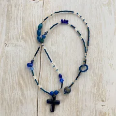 天然石とビーズのネックレス ブルー系