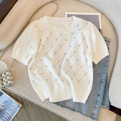 【新品】ダイヤ柄 サマーニット トップス Tシャツ 半袖 Sサイズ
