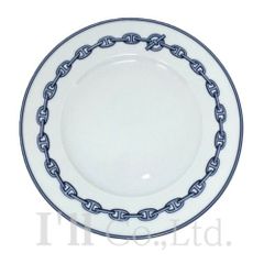 【新品同様】HERMES　エルメス　シェーヌダンクル　デザートプレート　22.5cm　陶器　ホワイト　ブルー　インテリア食器　テーブルウェア　ブランド食器　丸皿　プレイト　中皿　パンプレート【中古】【74891】