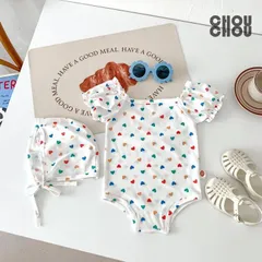 女の子 水着 キッズ水着 オールインワン スイムキャップ ワンピース 可愛い UVカット 焼け防止 カラフル プール 女児 おしゃれ 練習用 旅行 温泉 水遊び ビーチ