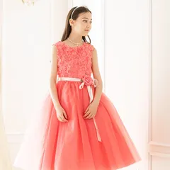 【コーラルピンク】ローズラメチュールキッズドレス TAK キッズ キャサリンコテージ