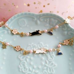 【ブレスレット】送料無料 猫ブレスレット 桜 猫アクセサリー レディース オシャレ 猫柄 可愛い 女子  キャット 猫雑貨 千葉  八千代 猫グッズ 八千代 cats