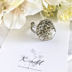 【再販】フリーサイズリング ✨ フラワーDrops クリアブラック シルバー