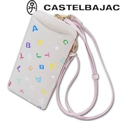 カステルバジャック CASTELBAJAC 牛革 スマホショルダー ライラ レディース ホワイト系 淡いベージュ 本革 レザー モノグラム ロゴ スマホポーチ スマホバッグ サコッシュ ミニショルダーバッグ ポーチ キャッシュレス 財布 定価18,700円