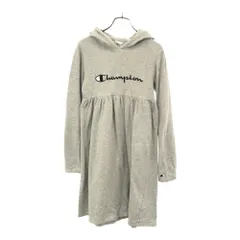 チャンピオン 長袖 スウェットパーカー ワンピース 160 グレー Champion キッズ 古着 【240319】