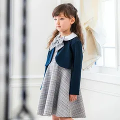 【ネイビー×ベージュ】チェックジャンパースカート＆ボレロジャケットスーツセット キッズ キャサリンコテージ TAK