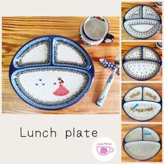 ポーリッシュポタリー　ランチプレート　仕切りプレート　ポーランド食器　陶器製　オーブン/食洗機/電子レンジ対応