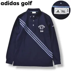 【美品】 アディダス ゴルフ adidas golf 長袖 3B ポロシャツ ボタンダウン 鹿の子 サイドシーム キルティング デザイン 切替 ロゴ 刺繍 M ネイビー スポーツ カジュアル ウェア メンズ