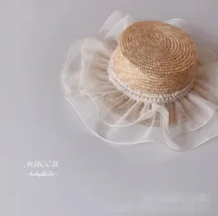 新作！　シフォン　パール　カンカン帽子　麦わら帽子　50cm〜52cm