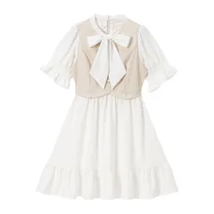 夢展望公式 [新品未使用] ジレドッキングボウタイワンピ [ホワイト×ベージュ] 他カラー別ページ有 dearmyloverose ワンピース その他ワンピース（半袖） 534320-02